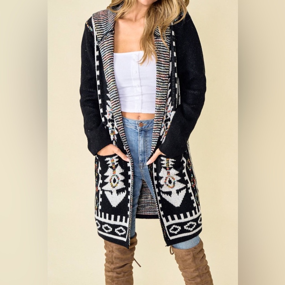 72. SOUTHERN SPIRIT HOODED SWEATER CARDIGAN BLACK - Picture 2 of 3